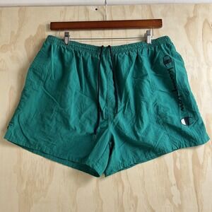 Vintage Champion Swim Shorts Mens XL Green Mesh Lined Drawstring Logo Trunks